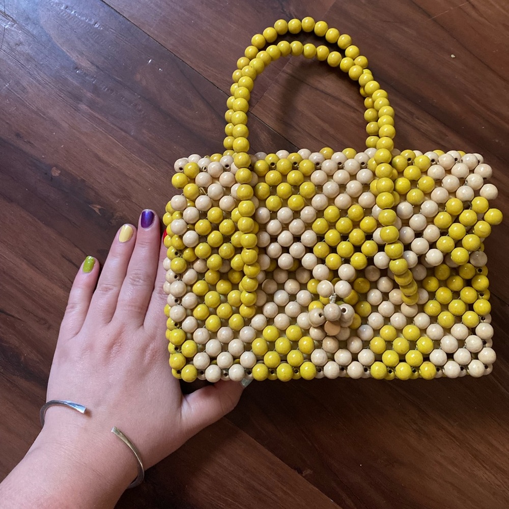 Beaded vintage bag yellow 1960s
